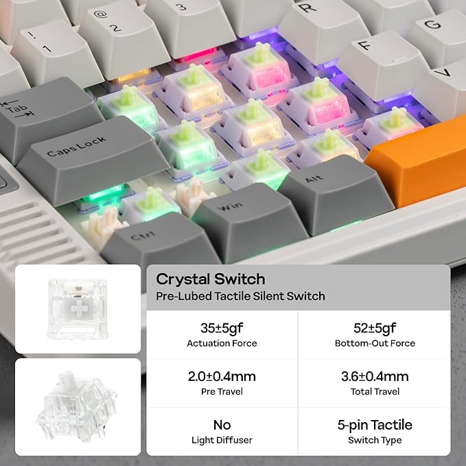 EPOMAKER RT85 Wireless Mechanical Keyboard with Joystick & DIY Screen, 8000mAh, BT/USB/2.4Ghz, Gasket, 5-Layer Paddings, Hot-Swap, PBT Keycap, 75% Gaming Keyboard (Retro White, Crystal Switch)
