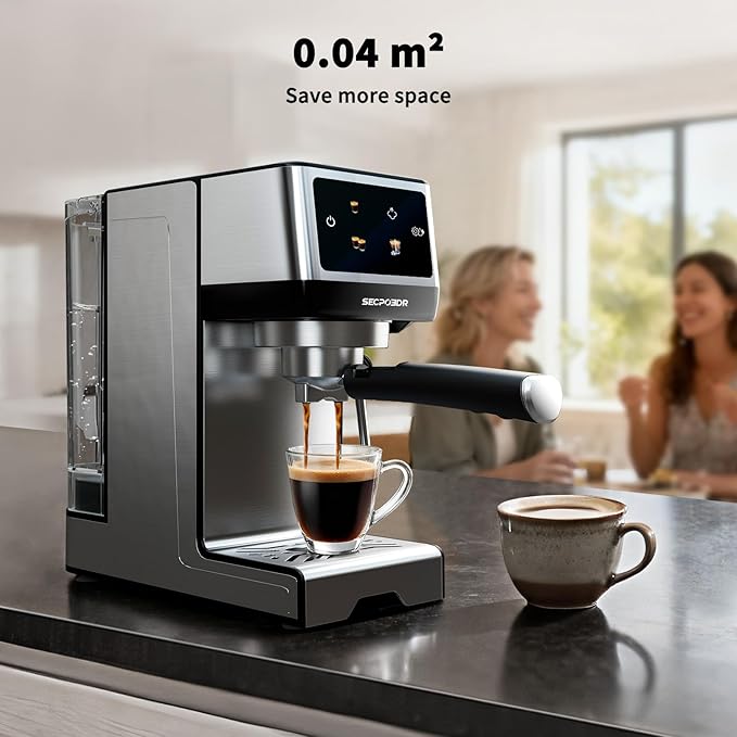 20Bar Espresso Machine with Milk Frother Cold Brew, Expresso Coffee Machine for Home, Compact Espresso Machines Small Kitchens, Cappuccino Latte Maker, 45oz Removable Water Tank, Touchscreen, Silver