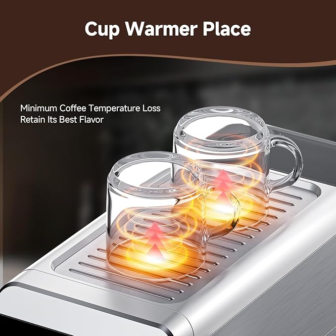 AMZCHEF Espresso Machine 20 Bar, Compact Coffee Maker with LED Touch Screen & Milk Frother, Brushed Stainless Steel Housing Espresso Maker for Home & Office, Coffee Machine for Cappuccino, Latte