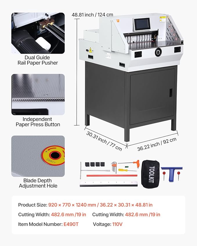 VEVOR Electric Paper Cutter, Heavy-Duty Trimmer with 19 in (482.6 mm) Cutting Width, 3.14 in (80 mm) Cutting Thickness, Electric Paper Cutting Machine with 7 in Touchscreen Numerical Control
