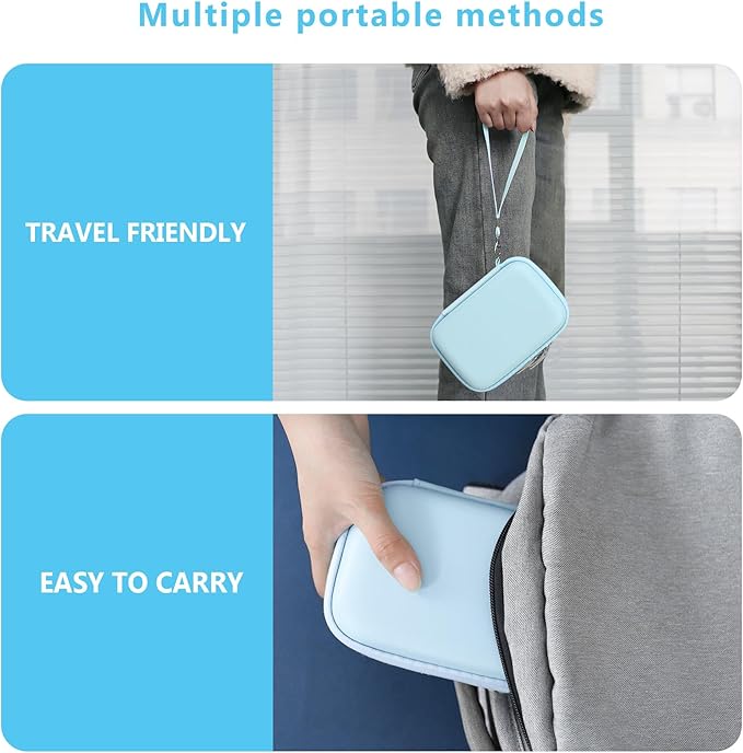 Hard Case Compatible with Nelko P21/for Phomemo D30/for SUPVAN E10/for NIIMBOT D11 Label Maker Machine, Portable Bluetooth Label Printer Storage Holder Bag with Mesh Pocket for Tapes, Blue