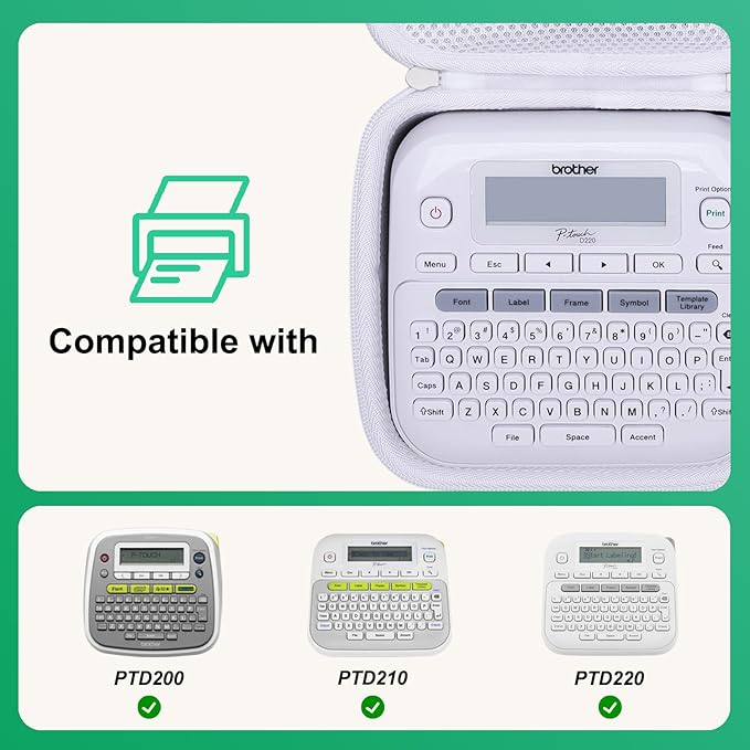 LTGEM Case Compatible with Brother P-Touch PTD220 / PTD210 / PTD200 Home/Office Everyday Label Maker, White (Case Only)