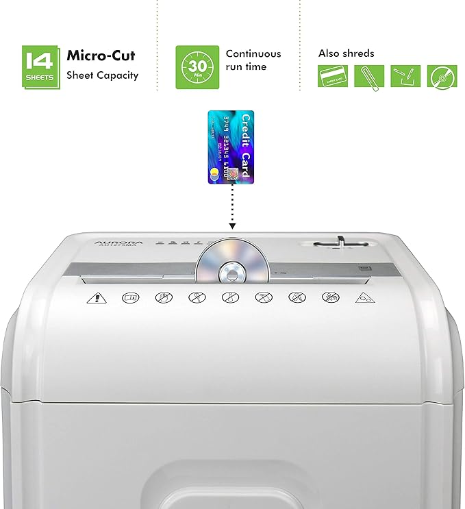 Aurora AU1480MA 14-Sheet Micro-Cut Paper, CD, and Credit Card Shredder Bundle with Aurora SL16 Synthetic Shredder Oil