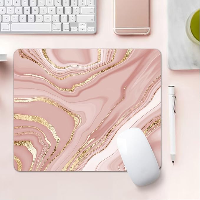 Mouse Pad, Square Mousepad, Personalized Premium-Textured, Non-Slip Rubber Base Mouse Mat, Waterproof Gaming Mouse Pad for Wireless Mouse, Computers, Laptop, Office, Home (Rose Gold Marble)