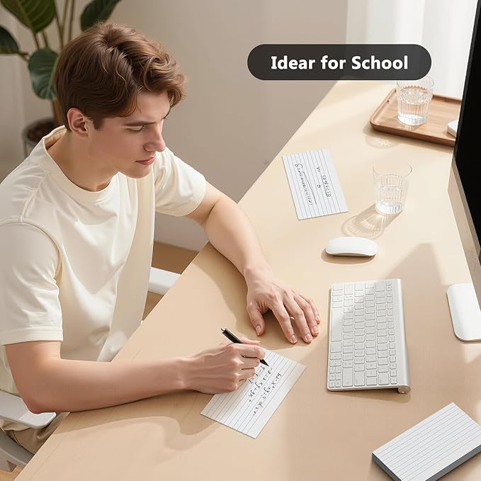 250 Count Index Cards 3 x 5 Inch, White Lined Note Cards Portable Ruled Flash Cards Perfect for Studying and Organizing, Note Taking Study Flashcards for Home, School and Office