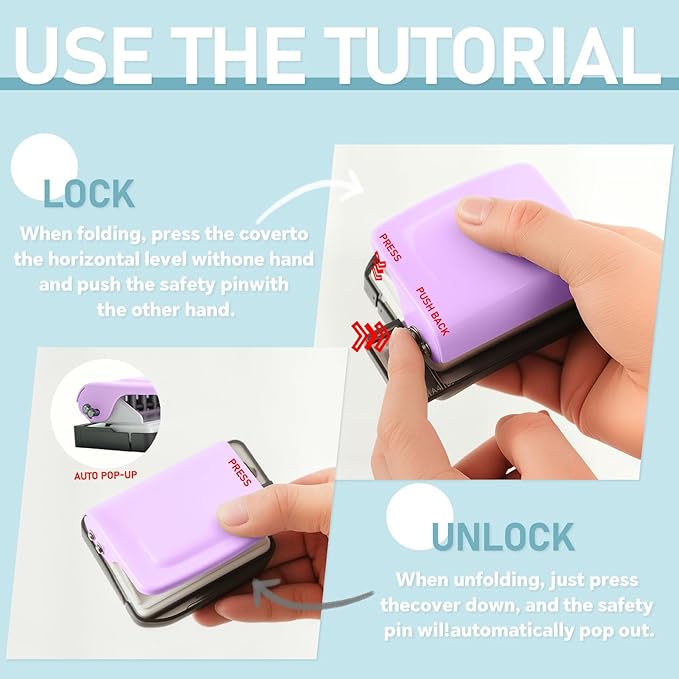 Spiral Binding Machine-Mini 6 Hole Puncher, DIY Creative Book Binder Machine for Planner, A4-30 Holes, A5-20 Holes, B5 26 Holes with 16 PCS 6-Hole Loose Leaf - Purple