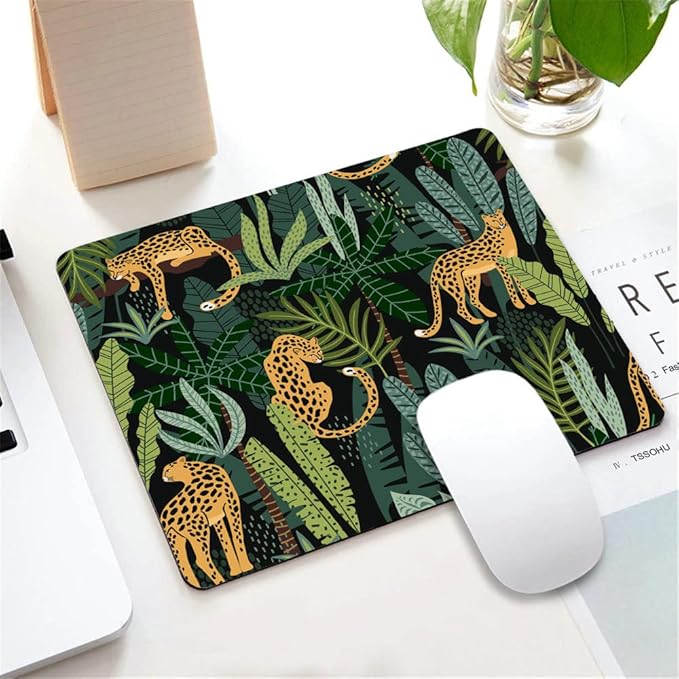Mouse pad Leopard Mousepad Plants Office Decor for Women Men Desk Accessories Cheetah Tropical Mousepad Gift for Coworker 9.5"x7.9"x0.12" Inch