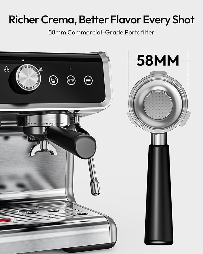 EUHOMY Espresso Machine with Grinder, 20 Bar Coffee Maker with Milk Frother Steam Wand, Professional Expresso Coffee Machines with Removable Water Tank, Latte & Cappuccino Machine for Home Barista