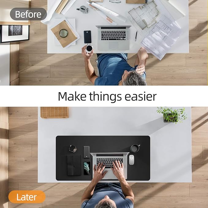 YSAGi Office Desk Pad, Desk Mat, 23.6" x 13.7" Ultra Thin Waterproof PU Leather Desk Blotter, Laptop Leather Desk Pad Protector for Keyboard and Mouse, Dual-Sided Desk Writing Pad for Office(Black)