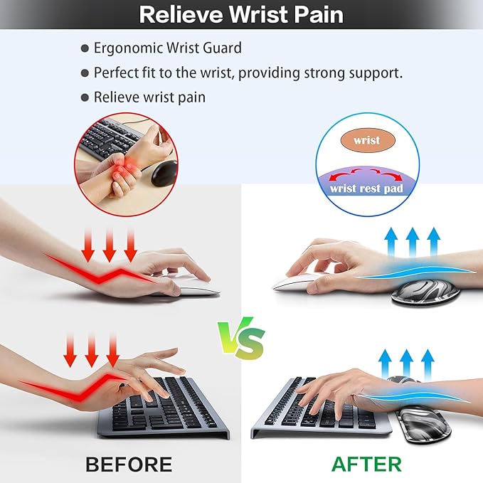 Desk Mat Black, Large Gaming Mouse Pad with Wrist Rest, 4in1 XXL Mousepad+Keyboard Wrist Rest+Mouse Pad Wrist Support+Cup Coaster Set Ergonomic Computer Desk Arm Wrist for Decor Home Office Women
