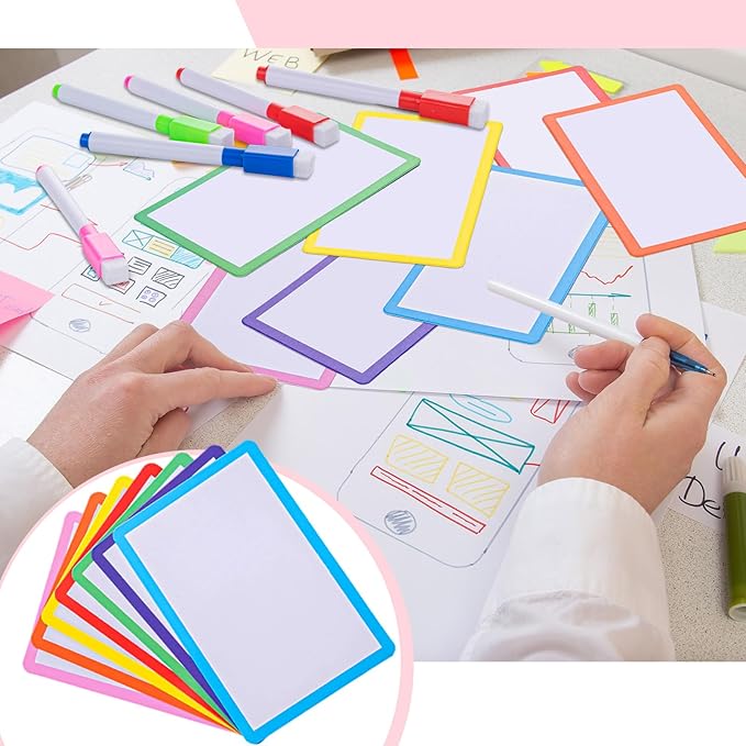 Harloon 100 Pcs Dry Erase Index Cards 4 x 6 Inch Laminated Reusable Dry Erase Note Cards Sheets for Office to Do List (Multicolored)