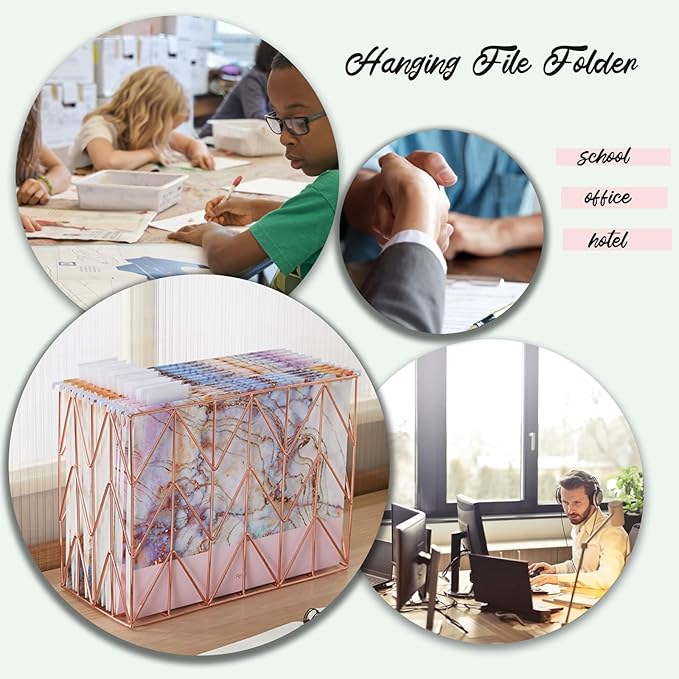 12 Pack Hanging File Folders Filing Cabinet Organizer Letter Size 1/5 Cut Adjustable Tabs Decorative for Home Office School Classroom,Marble