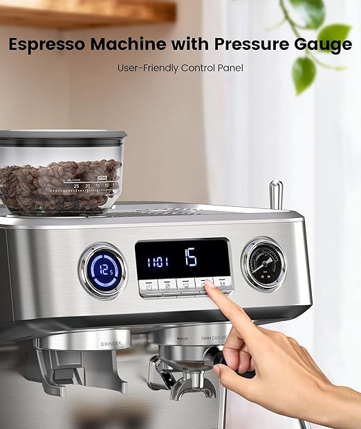 COWSAR (2026 Upgrade) 20 Bar Espresso Machine with Grinder,Expresso Coffee Machines with Milk Frother,Commercial Stainless Steel Expresso Machines for Home,Perfect Cappuccino & Latte-Dual Boiler