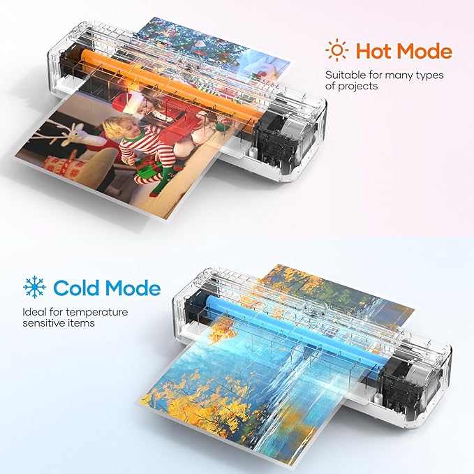 Locamp A4 Laminator Machine with 20 Laminating Sheets, 9 Inch Compact Letter Size Laminator, Cold & Thermal, 80s Fast Warm-up, for Home Office School Use (White)