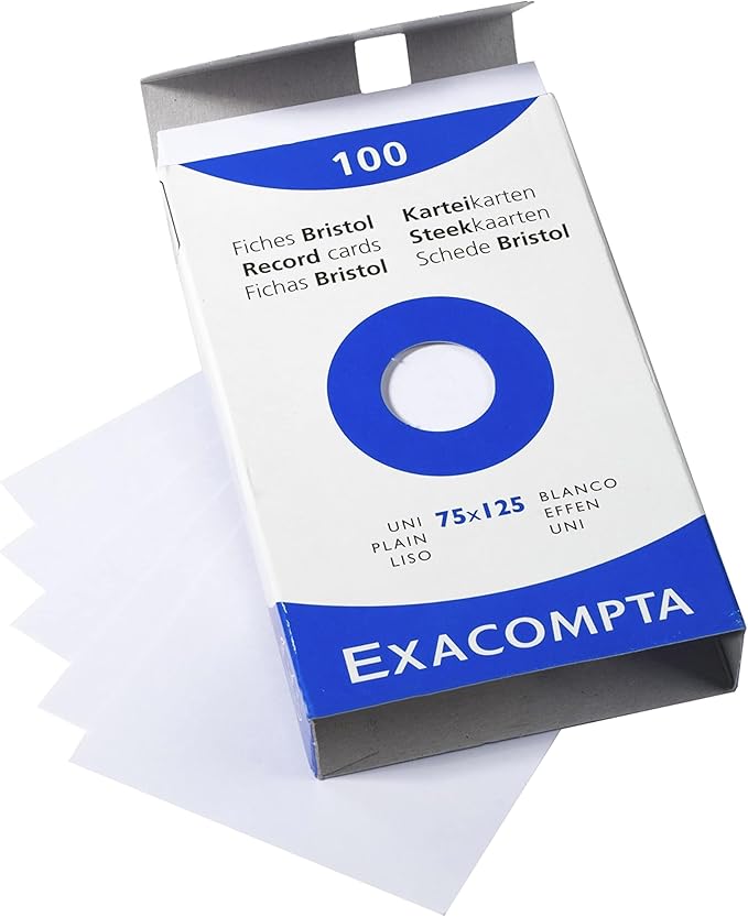 Exacompta - Ref 13301E - Bristol Plain Board for Printing (Pack of 100) - 75 x 125mm in Size, 205gsm Card, Compatible with Printers - Suitable for Exam Revision & Notes - White