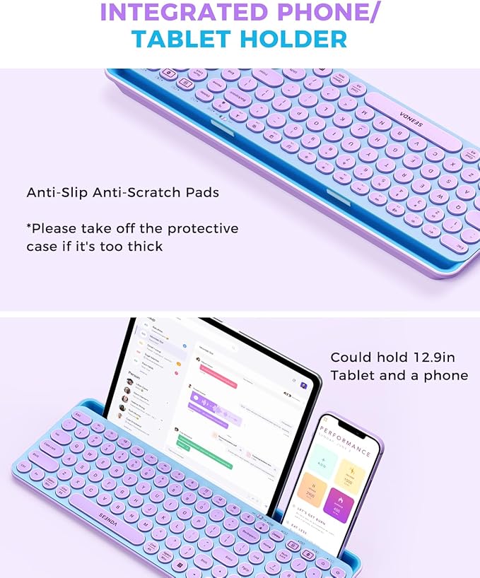 seenda Bluetooth Keyboard and Mouse for iPad, CTU-301 Wireless Multi-Device Connection Bluetooth+2.4G Keyboard Mouse Combo with Tablet Holder for iPad/Macbook/Windows, iOS/Andriod/Phone, Blue & Purple