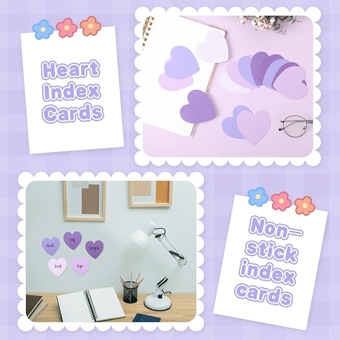 300 Pcs Purple Heart-Shaped Index Cards 3x3 - Blank Study and Business Cards for School, Learning, Office, and Games - Colorful Cardstock Greeting Cards