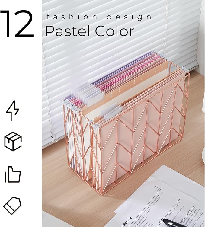 Y YOMA 12 Pack Colored Hanging File Folders Letter Size Decorative Hanging Folder Cute Pretty File Folder for Filing Cabinet Office Home with 1/5-Cut Adjustable Tabs, Macaroon Color