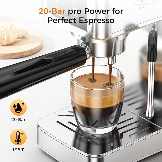 COWSAR 20 Bar Espresso Machine-Stainless-Steel Expresso Coffee Machines with LED Display,Steam Milk Frother,Cappuccino & Latte & Espresso maker,Compact Coffee Machines for Home