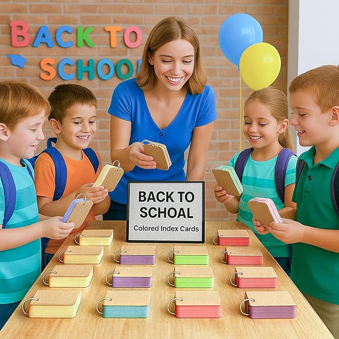 Koogel Colored Index Cards, 300 Count, 2.2 x 3.5 Inchs Flash Card Lined Ruled on Both Side, 6 Assorted Colors, Heavyweight Notecards for School Studying Learning College Office Home Taking Notes