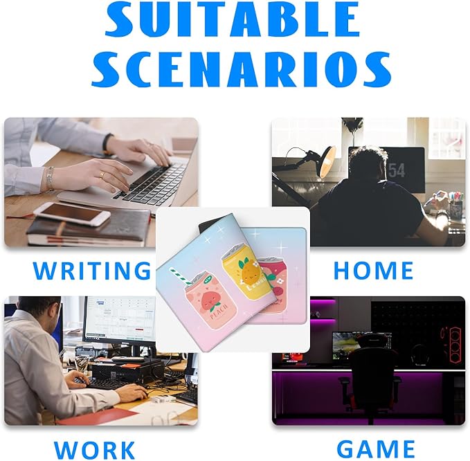 Desk Mat, Kawaii Fruit Flavors Sparkling Soda Drink Extended Gaming Mouse Pad Large, 31.5"x11.8" Big Mouse Pad with Non-Slip Base and Stitched Edge, Long Computer Keyboard Mouse Mat for Home Office