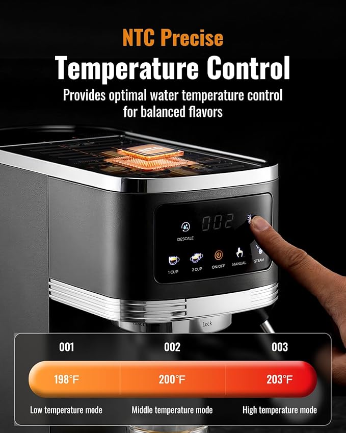 SHARDOR Espresso Machine 20 Bar, Professional Espresso Machine with Milk Frother and Touchscreen, Expresso Coffee Machines with Adjustable Temperature,for Cappuccino, Latte, Black