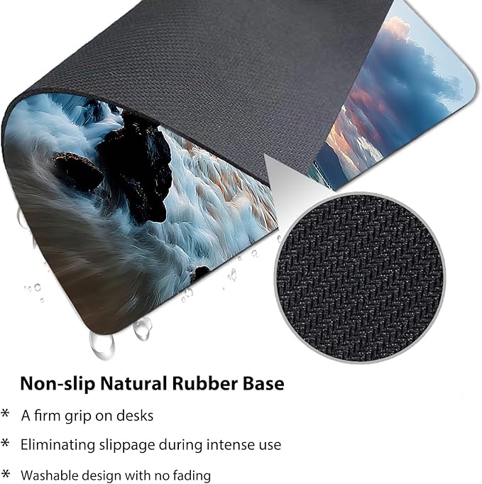 9.5"x 7.9" Anti-Slip Office/Gaming Mouse Pad - Spectacular Sunset Scenery Maui Hawaii Beach Scenic with Rocks Gentle Sea Waves, Cute Natural Washable Rubber Mat for Desk Decor