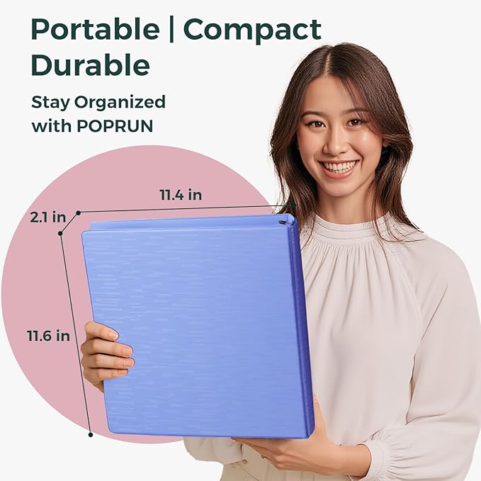 POPRUN 3 Ring Binder 1.5 Inch, PVC-Free, Holds 325 Sheets of 8.5 x 11 Paper, Extra Durable Organizer with 2 Pockets for School & Office, Heavy-Duty, 4 Pack, Cornflower Purple