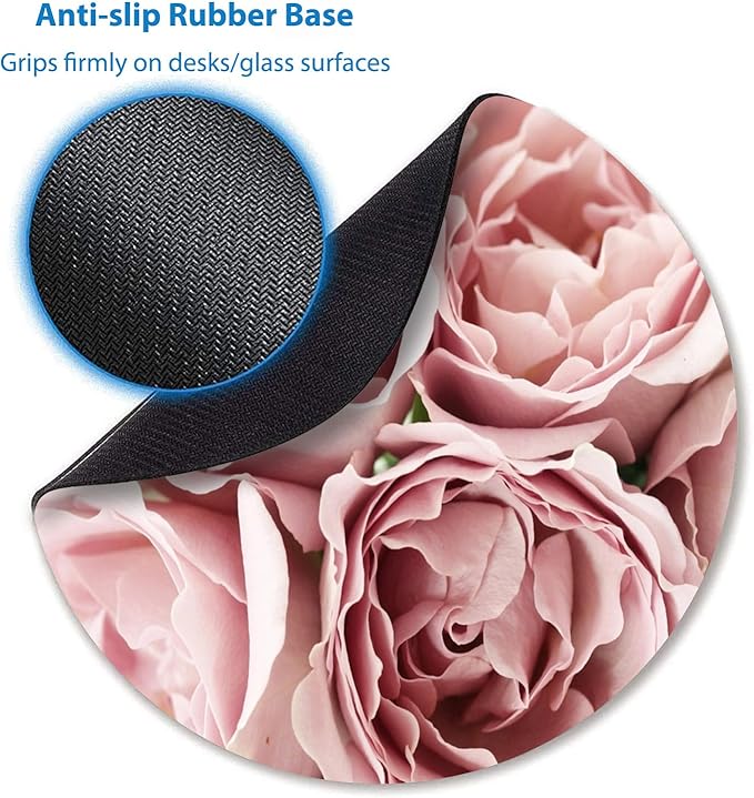 Vintage Pink Roses Rugosa Flower Personality Design Round Mouse Pad, Retro Floral Circular Mouse Pads Custom