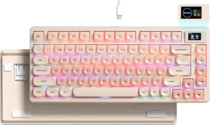 Womier SK80 75% Foundation Mechanical Gaming Keyboard with Color Multimedia Display Pink Creamy Keyboards, Jelly Keycaps Hot Swappable RGB Wired Key Board Pre-lubed POM Switch for Mac/Win, Pink