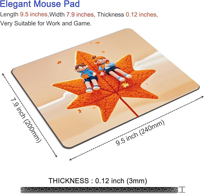 Mouse Pad, Square Mousepad, Personalized Premium-Textured, Non-Slip Rubber Base Mouse Mat, Waterproof Gaming Mouse Pad for Wireless Mouse, Computers, Laptop, Office, Home (Big Maple Leaves)