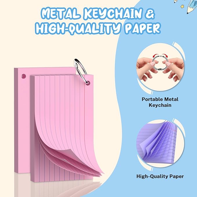 Colored Index Cards 3x5, 300 Count Lined Index Cards with Ring, 6 Colors Note Cards 3x5, 50 Sheets Each Pack, Heavy Bright Flash Cards with Rings, Colored Notecards 3x5 Lined for Office, Home, School