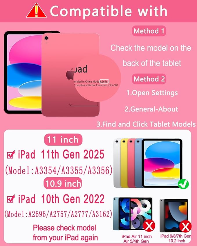 Case with Keyboard for iPad A16 11th 10th Generation 11/10.9 inch,Rainbow Backlit Detachable Keypad Rotatable Magnetic Cover with Pencil Holder for iPad 11 2025 10 Gen 2022 Watermelon Red