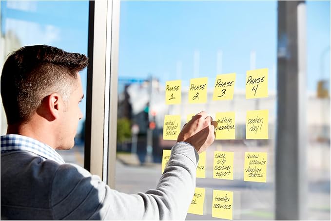Post-it 100% Recycled Paper Super Sticky Notes, Canary Yellow, 3 in. x 3 in., 12 Sticky Note Pads, 70 Sheets per Pad, New Year Organization or Second Semester School Supplies