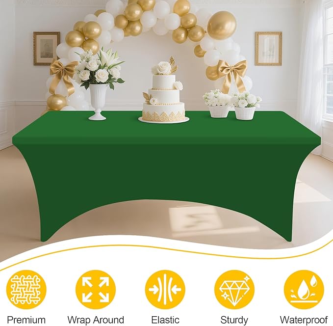 Smiry 2 Pack Spandex Table Cloth 4FT, Elastic Fitted Stretch Tablecloths, Washable and Wrinkle Free Rectangular Patio Table Cover for Outdoor, Wedding, Banquet (Emerald Green, 48Lx30Wx30H Inch)