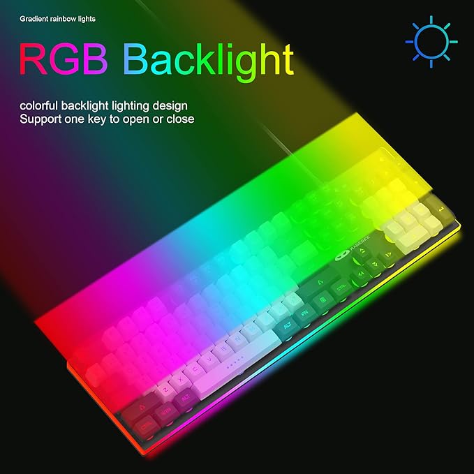 MageGee GT838 Gaming Keyboard and Mouse Combo, 104 Keys RGB Backlit Quiet Wired Keyboards for Laptop PC MAC, with Number Pad, Metal Panel, Anti-Ghosting, White Black