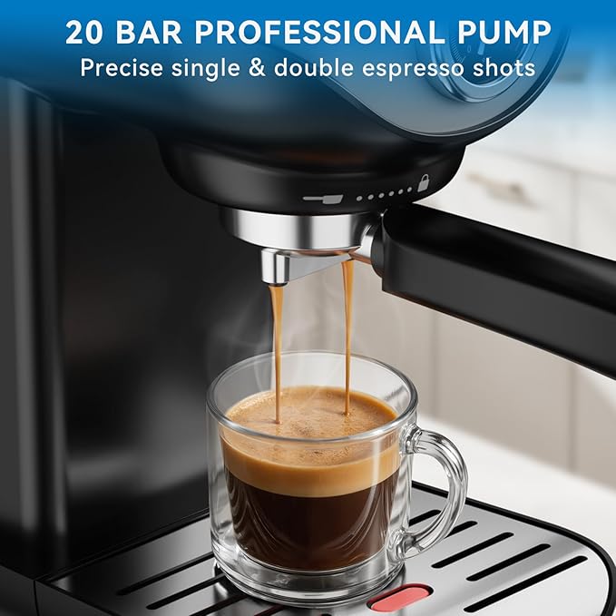 XIXUBX Espresso Machine, 20Bar Compact Espresso Maker with Milk Frother, PID Temperature Control, Low Vibration Coffee Maker for Small Kitchen, Home, Brews Latte, Cappuccino