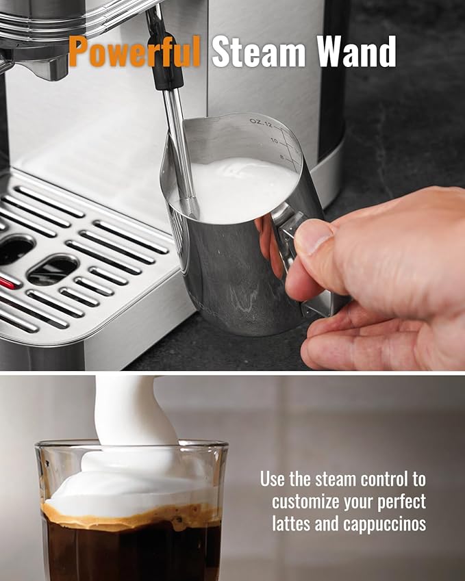 SHARDOR Espresso Machine 20 Bar, Professional Espresso Machine with Milk Frother and Touchscreen, Expresso Coffee Machines with Adjustable Temperature,for Cappuccino, Latte, Stainless Steel, Silver