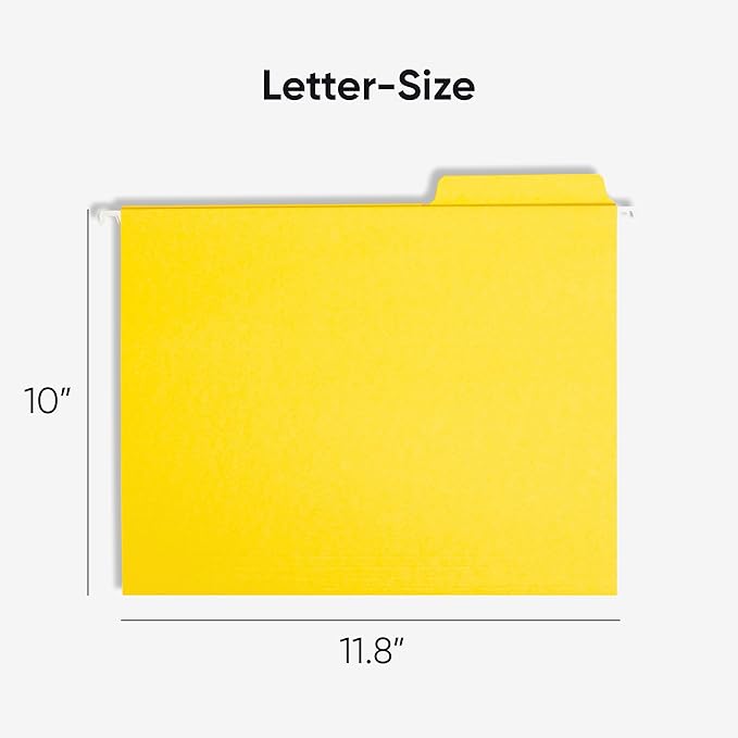Smead FasTab Hanging File Folder, 1/3-Cut Built-in Tab, Letter Size, Yellow, 20 Count (64097)