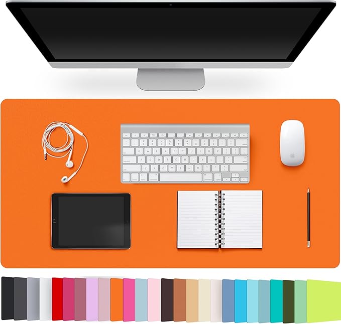 Leather Desk Pad Protector,Non-Slip Desk Pad,on-Slip PU Leather Large Mouse Pad,Easy Clean Desk Protecor Mat,Writing Pad for Office Work/Home/Decor(Orange, 31.5" x 15.7")
