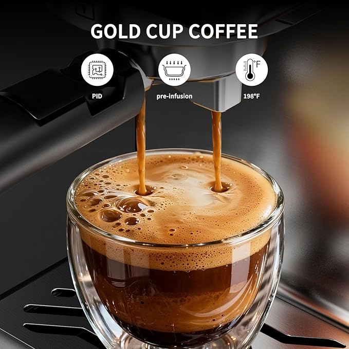 20Bar Espresso Machine with Milk Frother Cold Brew, Expresso Coffee Machine for Home, Compact Espresso Machines Small Kitchens, Cappuccino Latte Maker, 45oz Removable Water Tank, Touchscreen, Silver