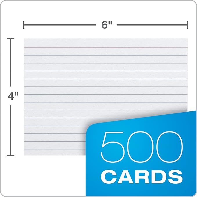 Oxford Index Cards, 4x6 Index, Ruled on Front, Blank on Back, White, Shrink Wrapped Cards (40178) 500 Count(Pack of 12)
