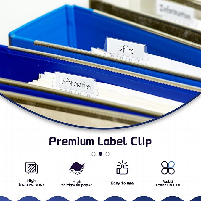 60 Sets 2 Inch Hanging File Folder Tabs, Transparent File Folder Labels with Paper Inserts Plastic Tabs for Hanging File Folders for Quick Identification