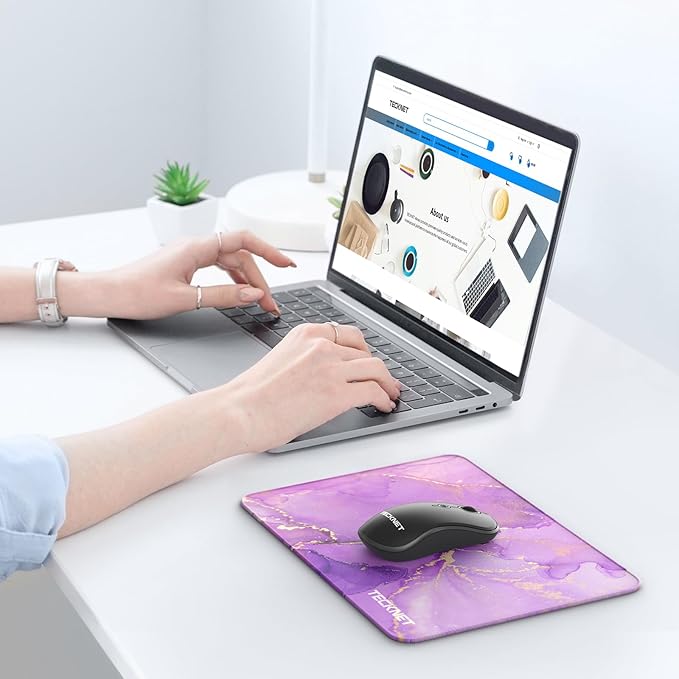 TECKNET Mouse Pad with Anti-fray Stitching, Waterproof Surface & Non-Slip Rubber Base with Stitched Edges Gaming Mouse Mat for Laptop，Compatible with Laser and Optical Mice - Purple Marble