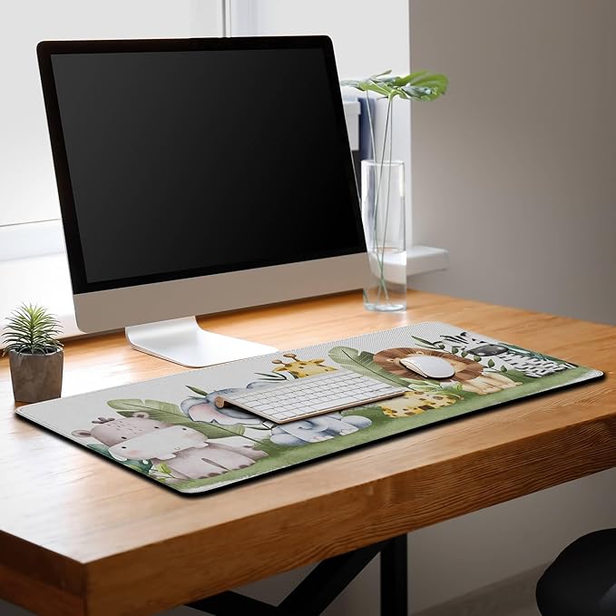 Large Mouse Pad Desk Pad Mat Keyboard Mouse Pads Pc Mousepad Mouse and Keyboard Pad Waterproof Non-Slip Rubber Base 35.4" X 15.7" for Game Office, Watercolor Safari Animal Banner