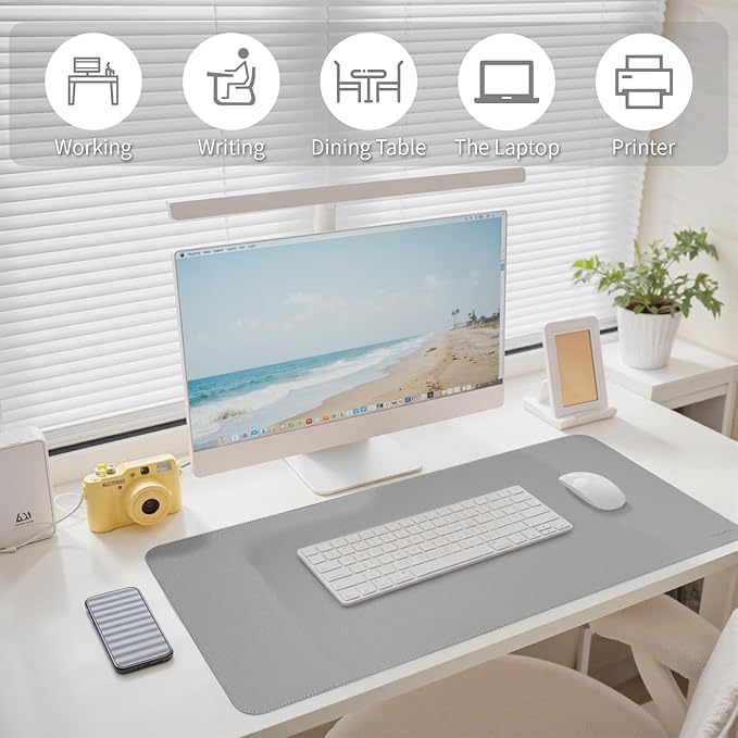Oversized Non-Slip Desk Pad Protector with Premium Gift Box – Vegan Leather Waterproof Laptop Mat for Keyboard & Mouse, Grips Desk Firmly – Large Office Pad– Mist Gray