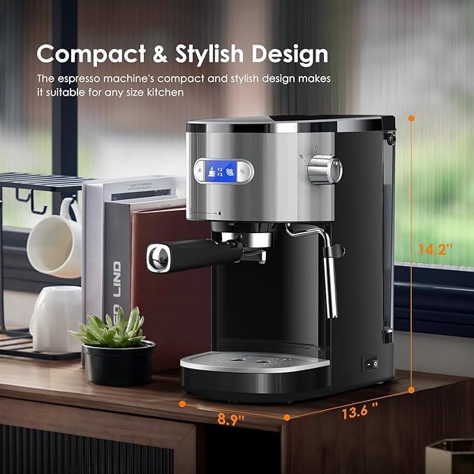 COWSAR Commercial-Grade Espresso Machine, 20Bar High Pressure Compact Coffee Maker with Milk Frother Steam Wand. Equipped with 45oz Detachable Water Tank, Ideal for Brewing Cappuccino