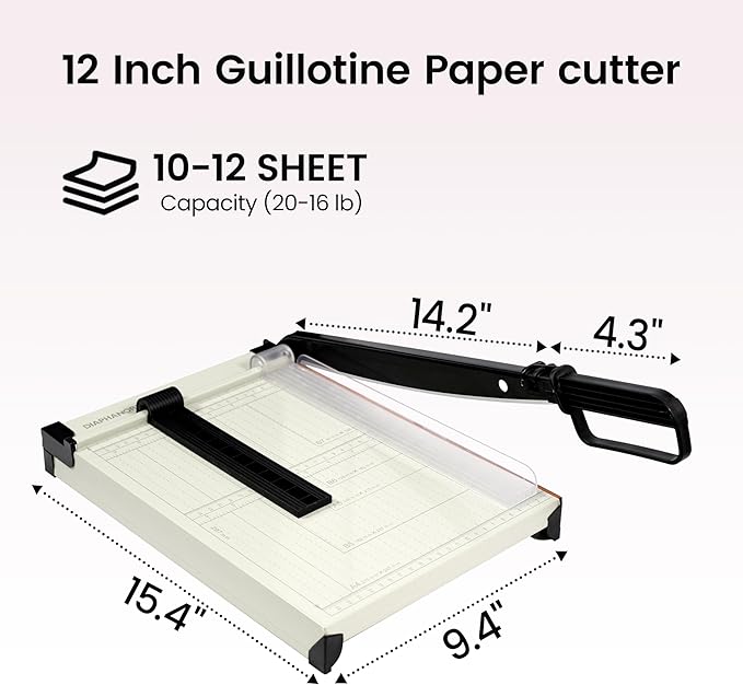 Paper Cutter,Paper Trimmer12" Cutting Length Heavy Duty Guillotine Paper Slicer with Safety Guard and Magnetic Guide Rail,12 Sheets Capacity,Ideal for Offices,Homes,Printing Shops,Photo Studios
