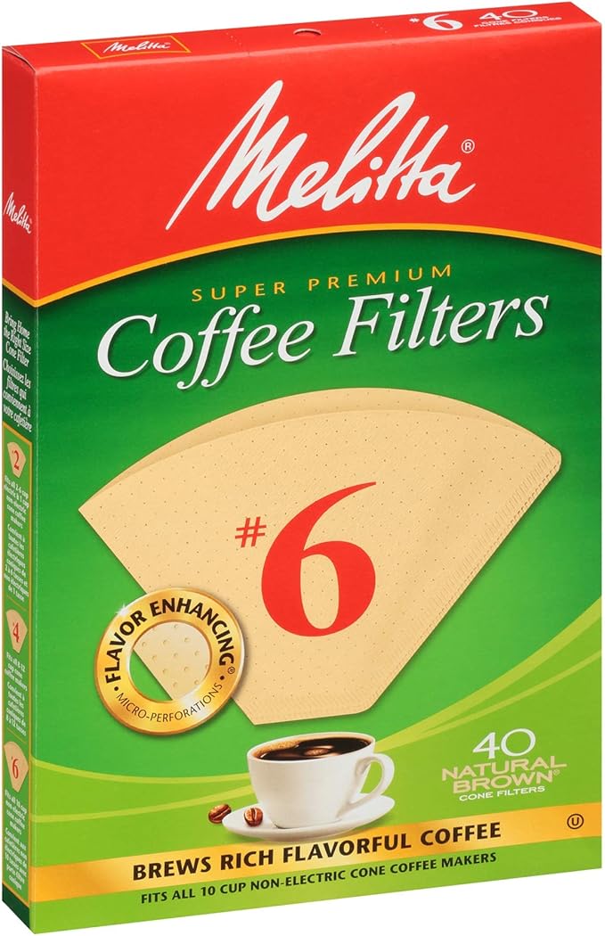 Melitta #6 Cone Coffee Filters, Unbleached Natural Brown, 40 Count (Pack of 12) 480 Total Filters Count - Packaging May Vary