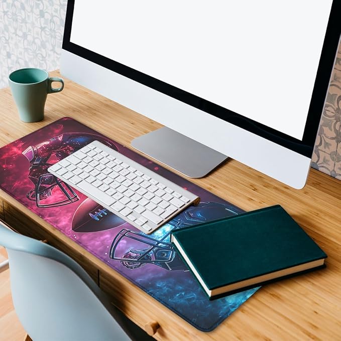 Sports Desk Mat Gaming Mouse Pad Cool American Football Red Blue Rugby Helmet Extended Gaming Mouse Pad Mat with Stitched Edge Non-Slip Base Big Mouse Pad Office Home Decor for Women Girl